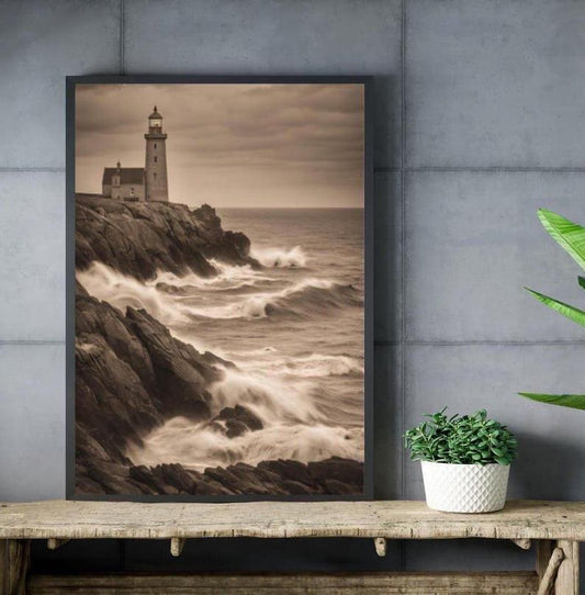 Affiche Imprimée A3 Qualité Premium - Paysage Sépia, Art Mural Côtier Mer, Poster Marin & Pêche, Impression Minimaliste, Décoration Maison