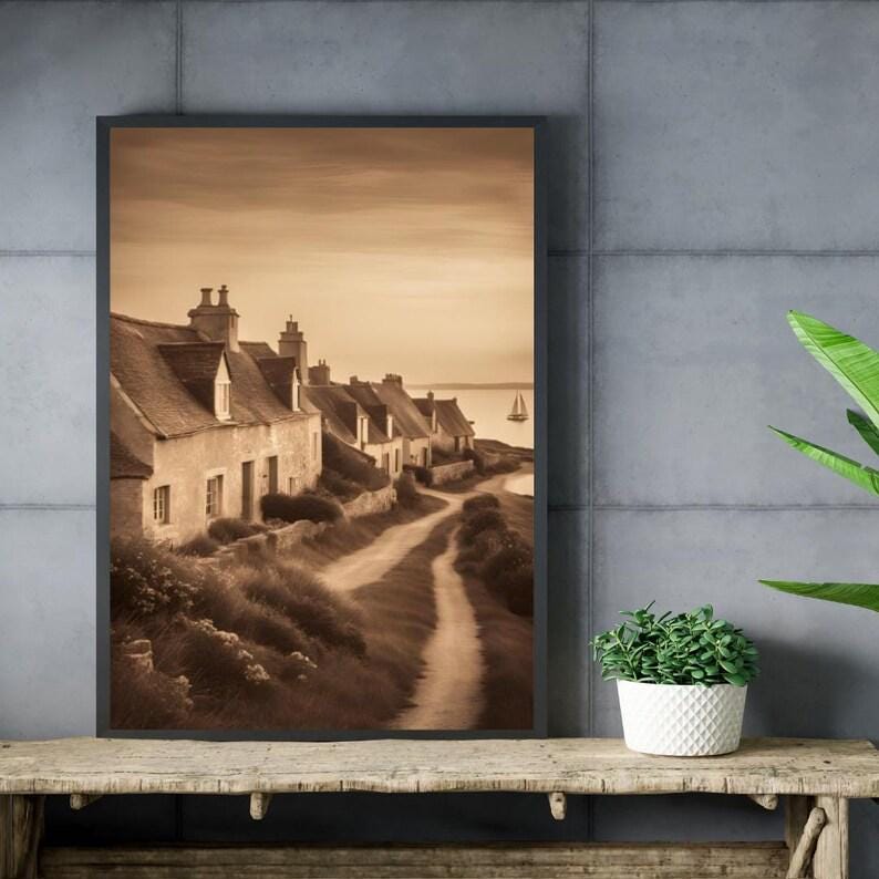 Affiche paysage sépia vintage – Poster nature rétro – Décoration murale artistique – Art mural ancien – Impression photo sépia