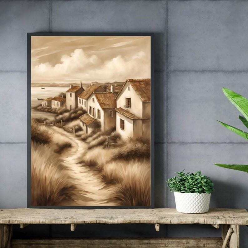 Affiche paysage sépia vintage – Poster nature rétro – Décoration murale artistique – Art mural ancien – Impression photo sépia