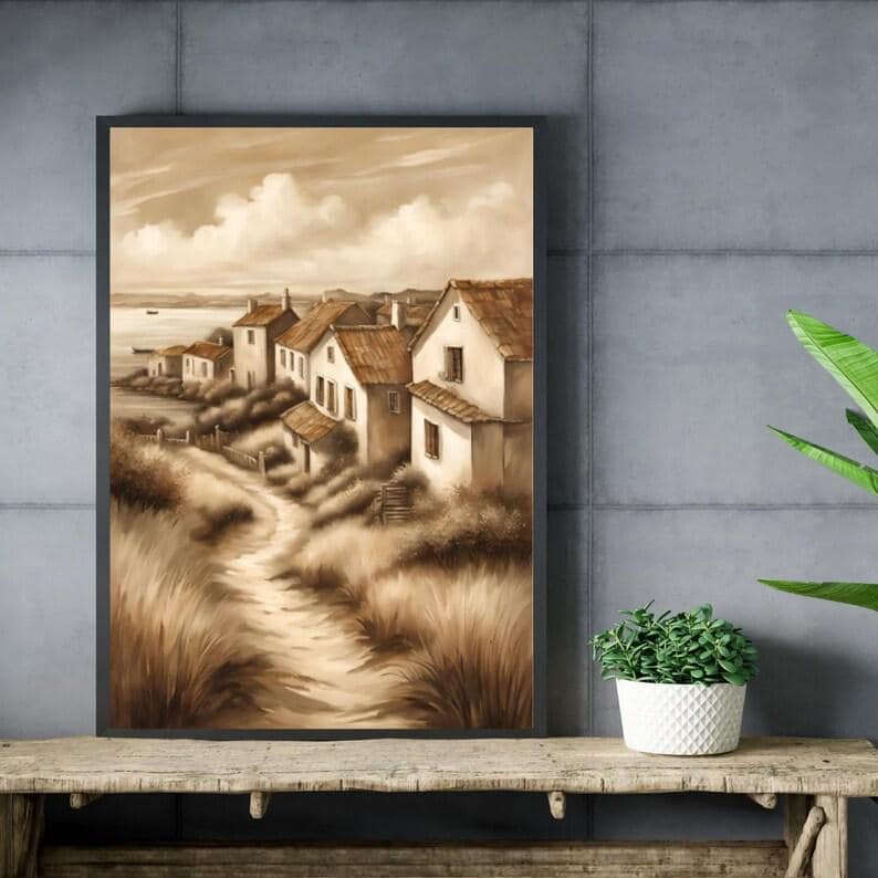 Affiche Imprimée A3 Qualité Premium - Paysage Sépia, Art Mural Côtier Mer, Poster Marin & Pêche, Impression Minimaliste, Décoration Maison