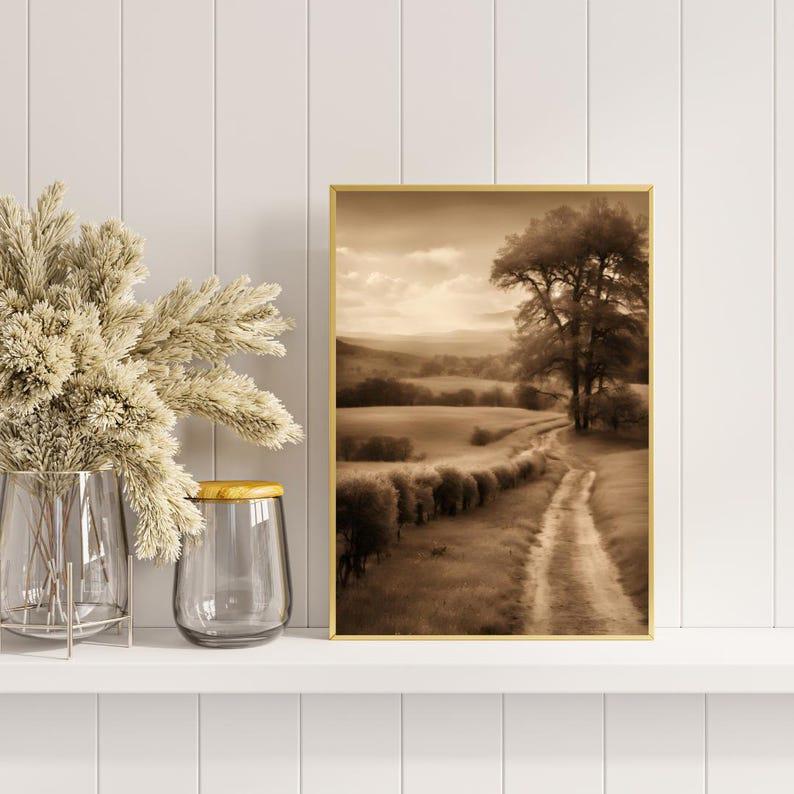 Affiche paysage sépia vintage – Poster nature rétro – Décoration murale artistique – Art mural ancien – Impression photo sépia