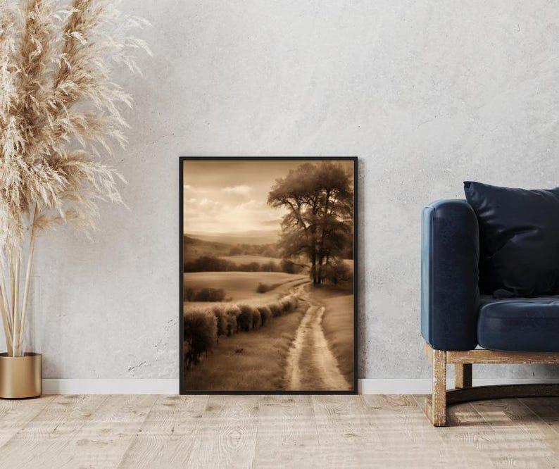 Affiche paysage sépia vintage – Poster nature rétro – Décoration murale artistique – Art mural ancien – Impression photo sépia