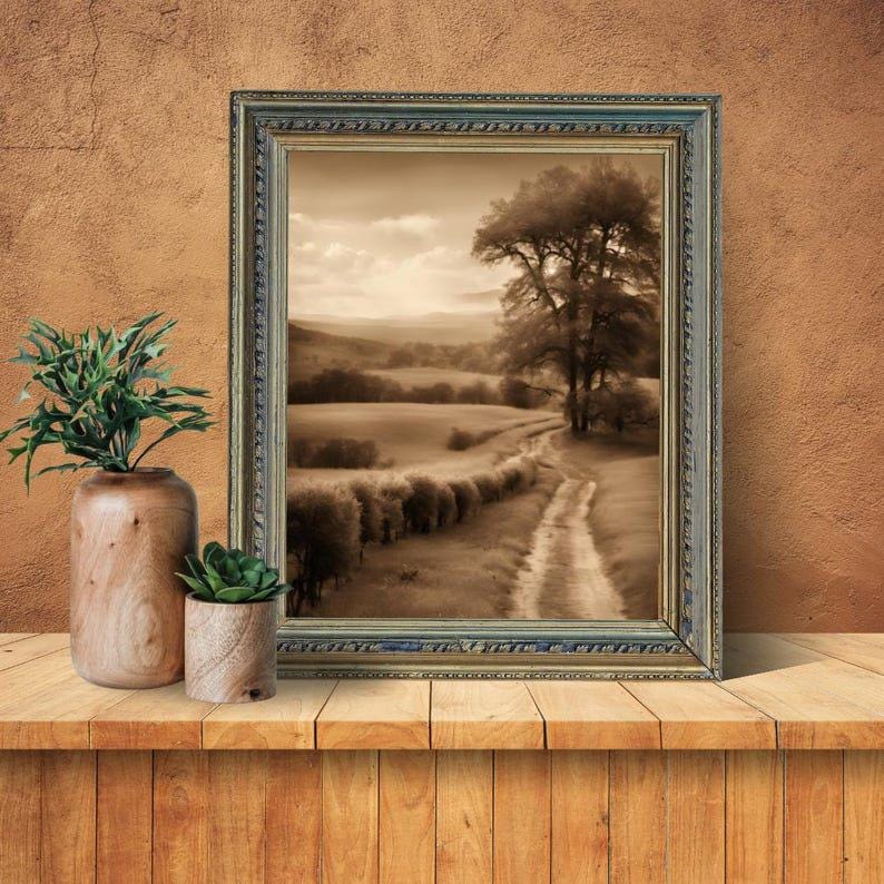 Affiche paysage sépia vintage – Poster nature rétro – Décoration murale artistique – Art mural ancien – Impression photo sépia