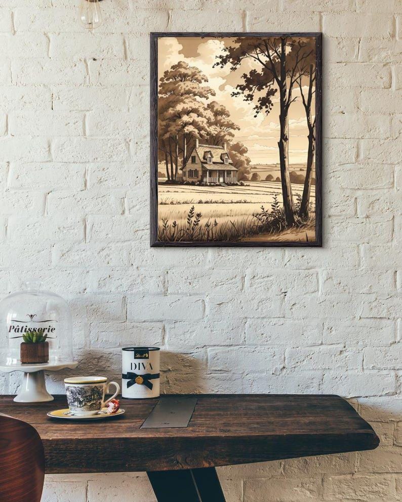 Affiche paysage sépia vintage – Poster nature rétro – Décoration murale artistique – Art mural ancien – Impression photo sépia