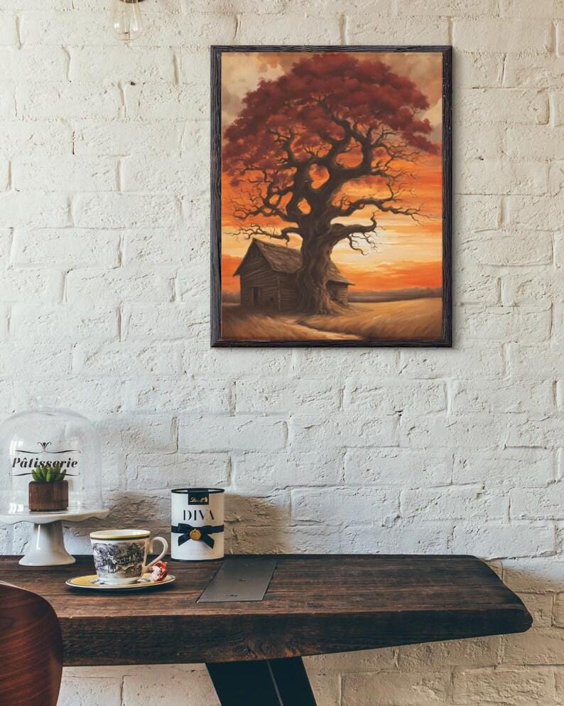 Affiche paysage sépia vintage – Poster nature rétro – Décoration murale artistique – Art mural ancien – Impression photo sépia