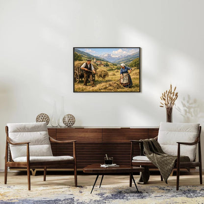 Affiche Imprimée Paysage Champêtre Vintage – Édition Premium HD – Scène Paysanne Montagne – Conçue & Imprimée en France – Déco Murale Chalet
