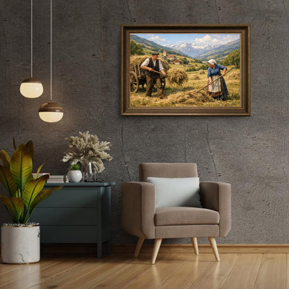 Affiche Imprimée Paysage Champêtre Vintage – Édition Premium HD – Scène Paysanne Montagne – Conçue & Imprimée en France – Déco Murale Chalet