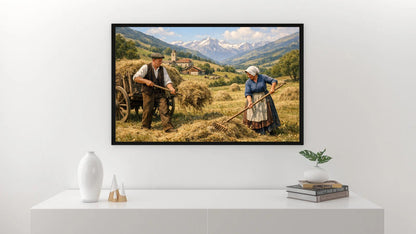 Affiche Imprimée Paysage Champêtre Vintage – Édition Premium HD – Scène Paysanne Montagne – Conçue & Imprimée en France – Déco Murale Chalet