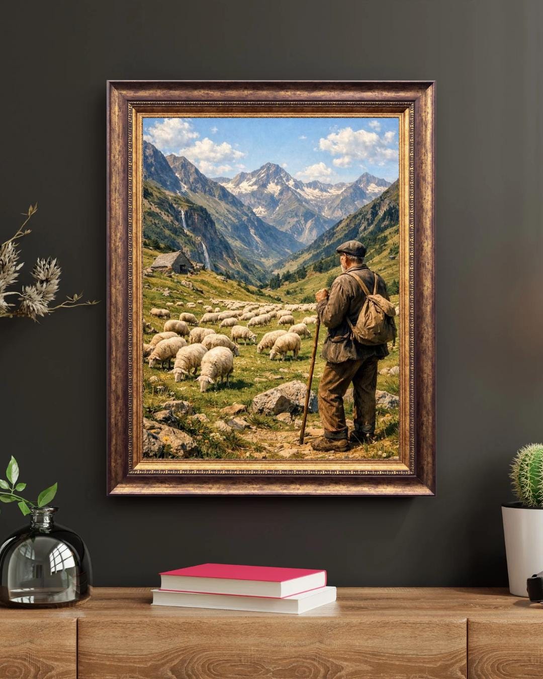 Affiche Imprimée Paysage Montagne Alpine Vintage – Berger & Troupeau – Édition Premium – Art Rural Authentique, Conçue et Imprimée en France