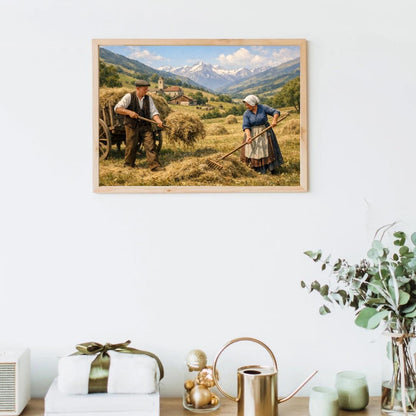 Affiche Imprimée Paysage Champêtre Vintage – Édition Premium HD – Scène Paysanne Montagne – Conçue & Imprimée en France – Déco Murale Chalet