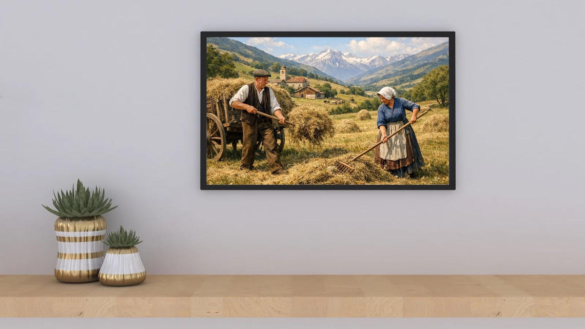 Affiche Imprimée Paysage Champêtre Vintage – Édition Premium HD – Scène Paysanne Montagne – Conçue & Imprimée en France – Déco Murale Chalet