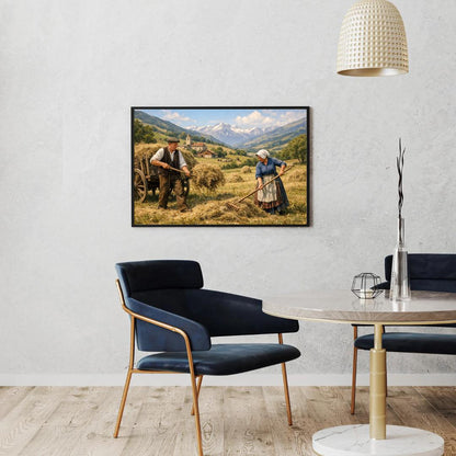 Affiche Imprimée Paysage Champêtre Vintage – Édition Premium HD – Scène Paysanne Montagne – Conçue & Imprimée en France – Déco Murale Chalet