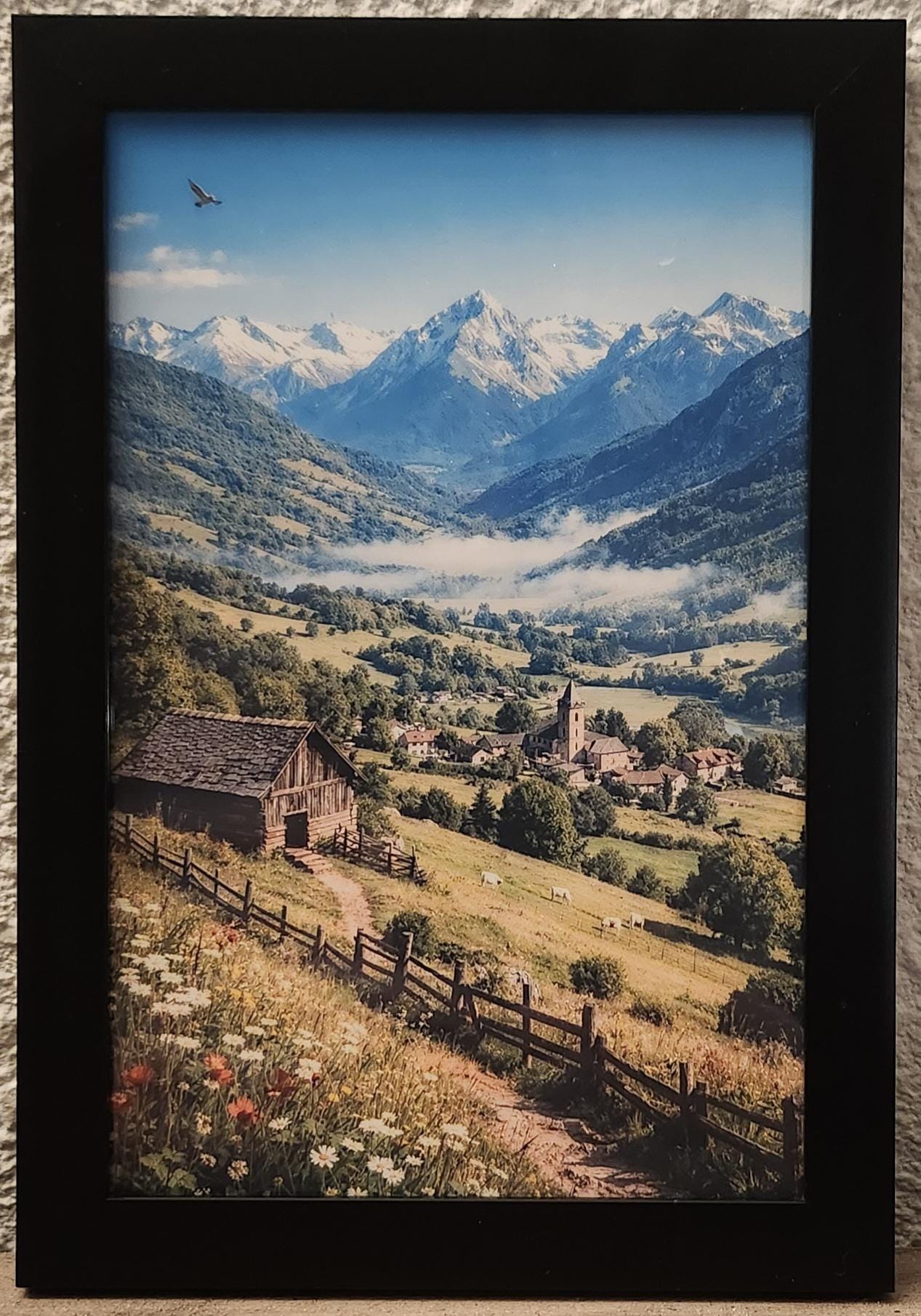 Affiche Imprimée Paysage Champêtre Vintage – Édition Premium HD – Scène Paysanne Montagne – Conçue & Imprimée en France – Déco Murale Chalet