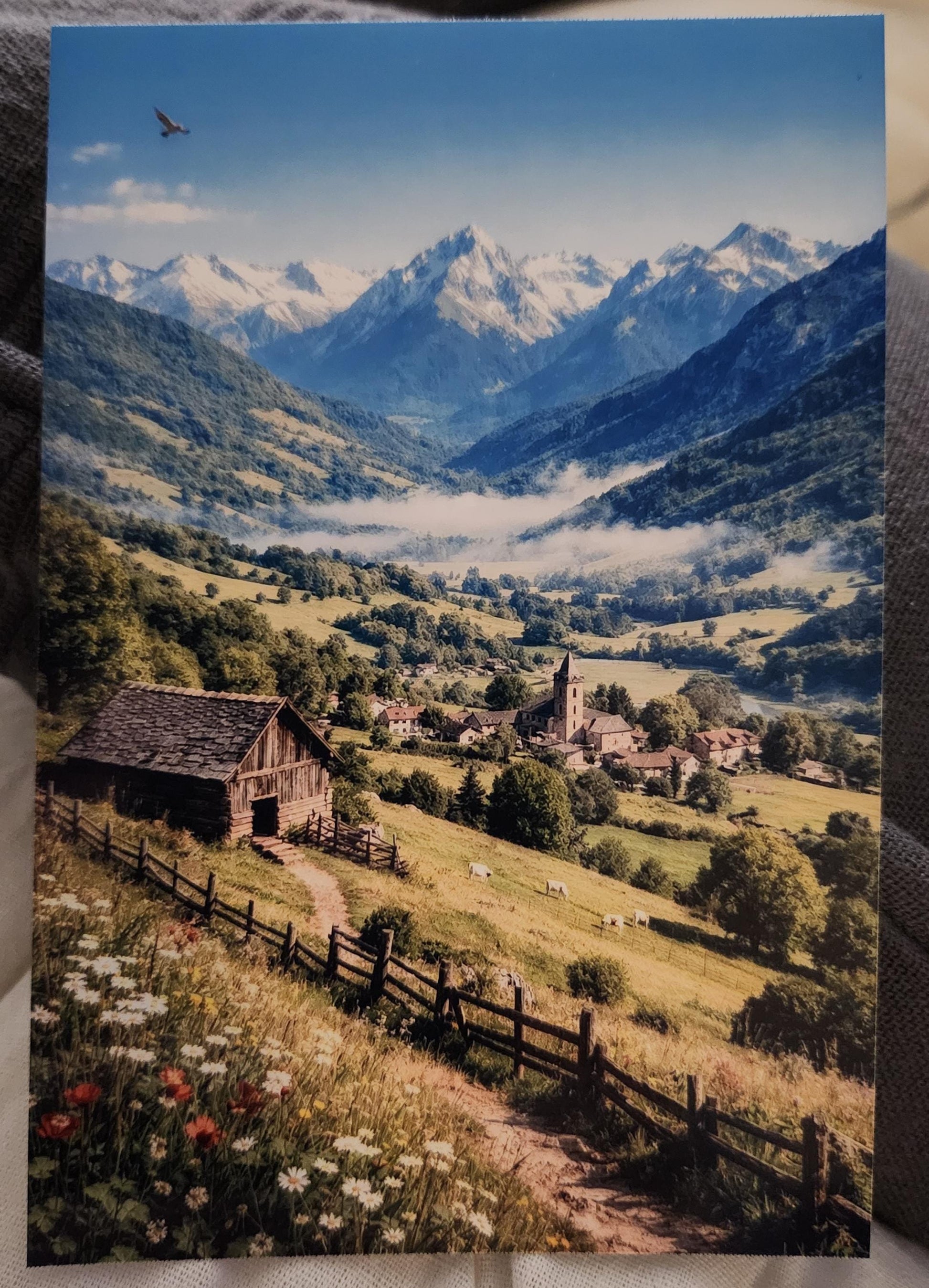 Affiche Imprimée Paysage Champêtre Vintage – Édition Premium HD – Scène Paysanne Montagne – Conçue & Imprimée en France – Déco Murale Chalet
