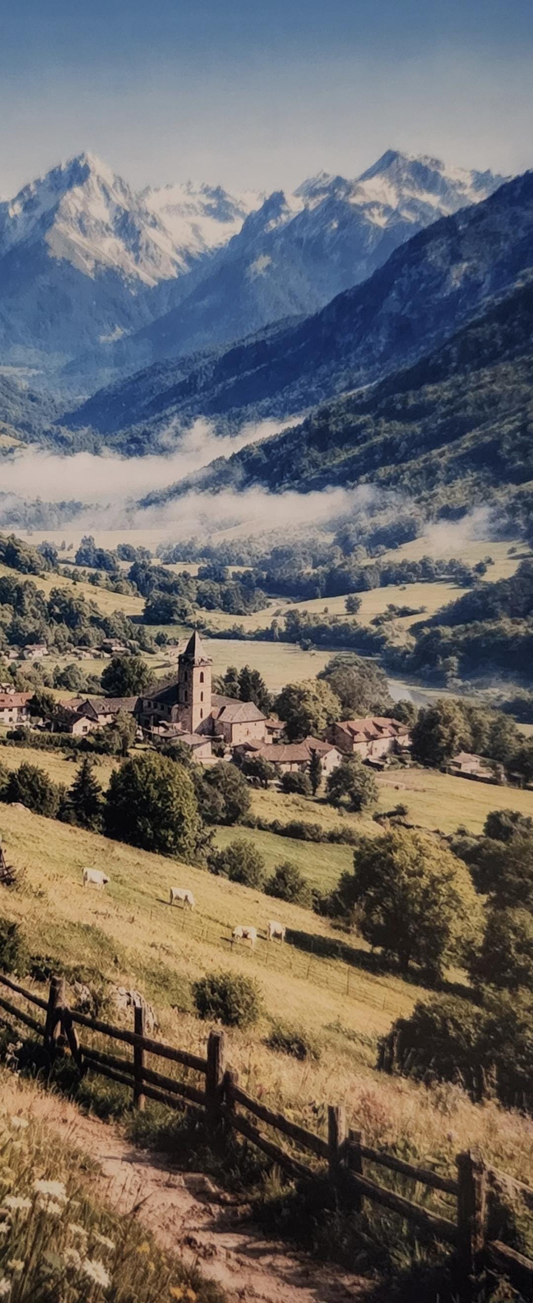 Affiche Imprimée Paysage Champêtre Vintage – Édition Premium HD – Scène Paysanne Montagne – Conçue & Imprimée en France – Déco Murale Chalet