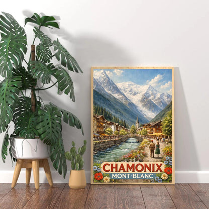 Affiche imprimée Chamonix Mont Blanc – Poster Montagne Premium, Décoration Murale Salon, Idée Cadeau Voyage Alpes