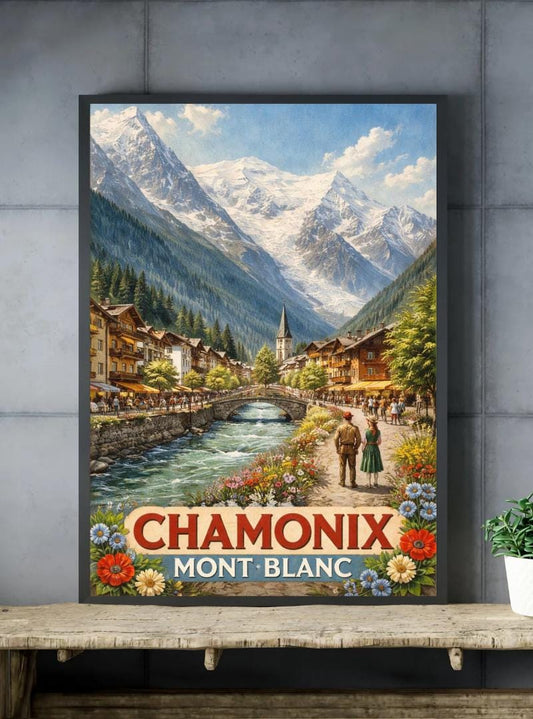 Affiche imprimée Chamonix Mont Blanc – Poster Montagne Premium, Décoration Murale Salon, Idée Cadeau Voyage Alpes