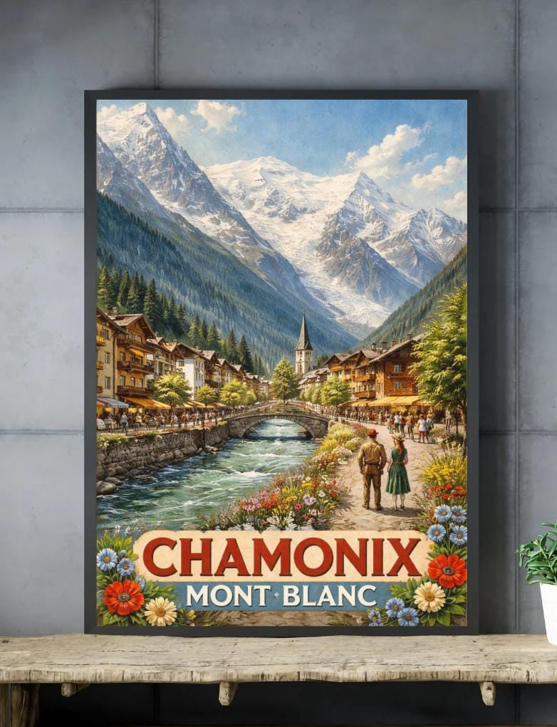 Affiche imprimée Chamonix Mont Blanc – Poster Montagne Premium, Décoration Murale Salon, Idée Cadeau Voyage Alpes