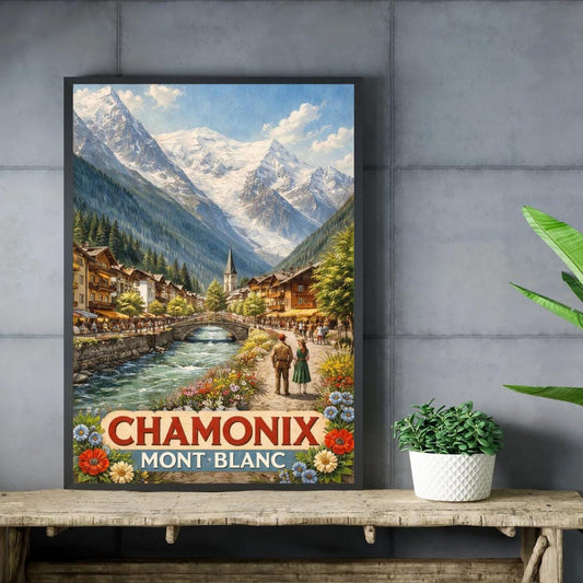 Affiche imprimée Chamonix Mont Blanc – Poster Montagne Premium, Décoration Murale Salon, Idée Cadeau Voyage Alpes