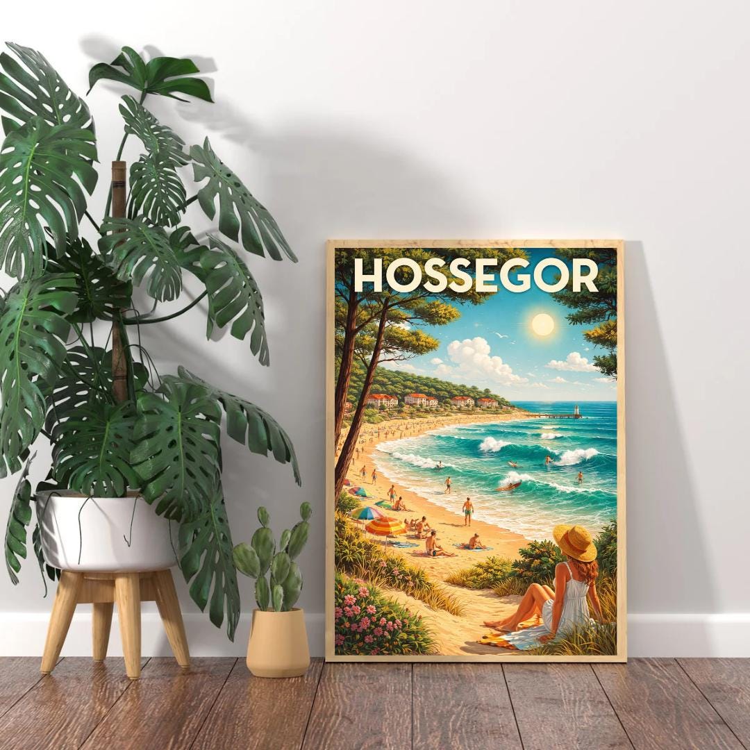 Affiche imprimée Hossegor – Poster Côte Atlantique Surf & Océan, Décoration Murale Maison, Idée Cadeau Voyage Landes