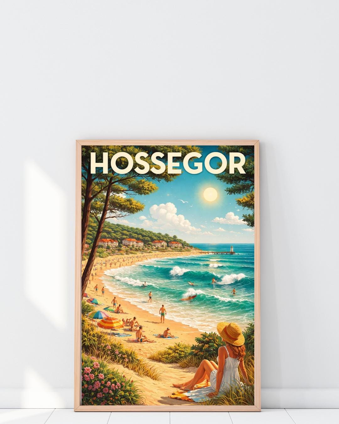 Affiche imprimée Hossegor – Poster Côte Atlantique Surf & Océan, Décoration Murale Maison, Idée Cadeau Voyage Landes