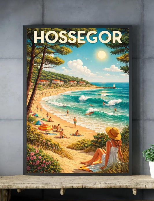Affiche imprimée Hossegor – Poster Côte Atlantique Surf & Océan, Décoration Murale Maison, Idée Cadeau Voyage Landes