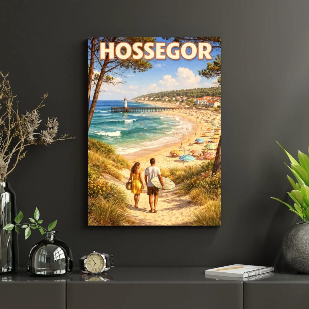 Affiche imprimée Hossegor – Poster Côte Atlantique Surf & Océan, Décoration Murale Maison, Idée Cadeau Voyage Landes