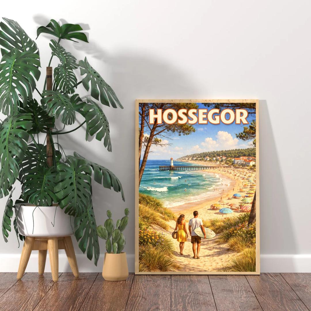 Affiche imprimée Hossegor – Poster Côte Atlantique Surf & Océan, Décoration Murale Maison, Idée Cadeau Voyage Landes