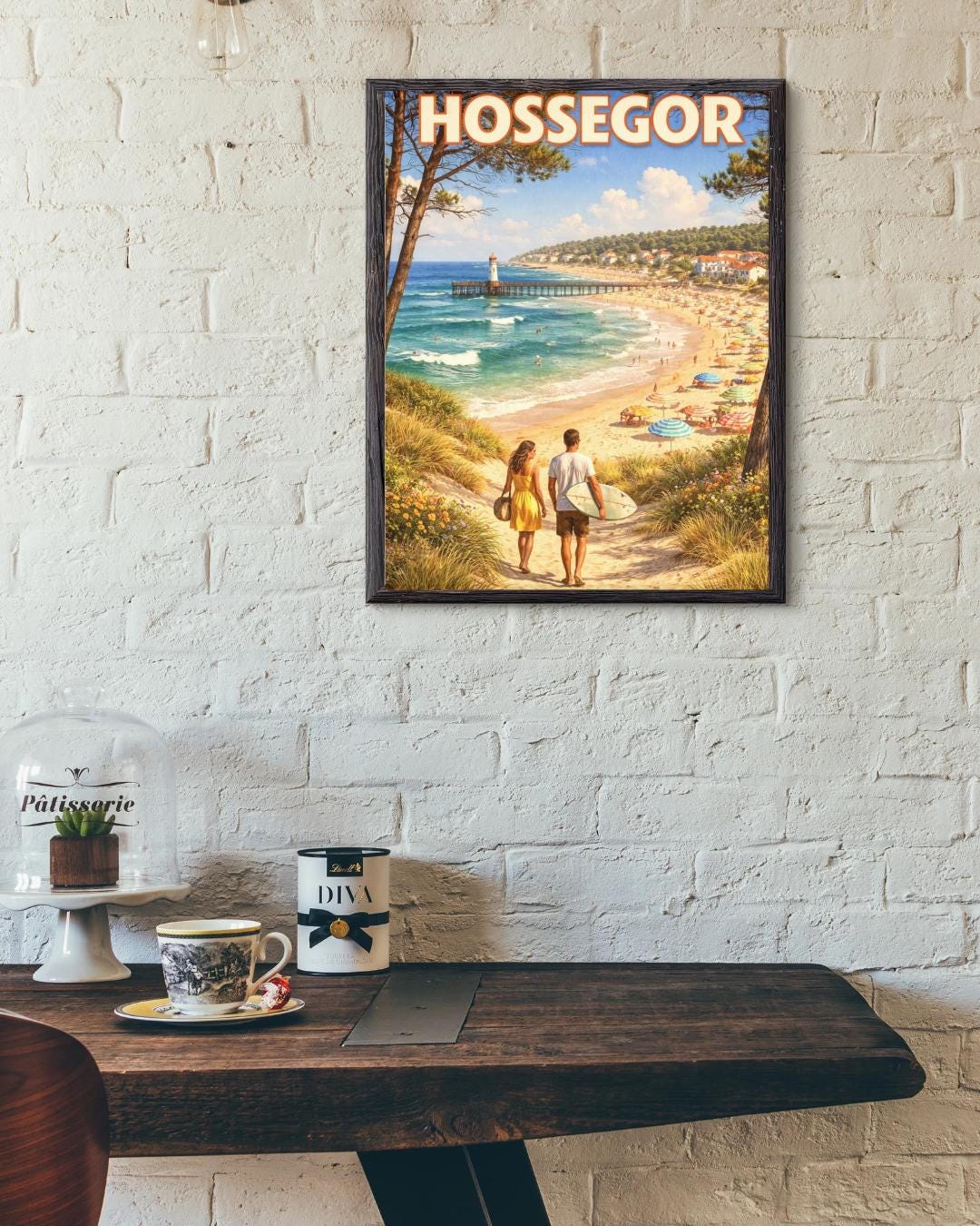 Affiche imprimée Hossegor – Poster Côte Atlantique Surf & Océan, Décoration Murale Maison, Idée Cadeau Voyage Landes