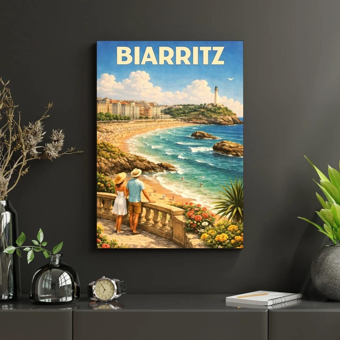 Affiche imprimée Biarritz – Poster Côte Basque & Océan Atlantique, Décoration Murale Surf et Plage, Idée Cadeau Voyage
