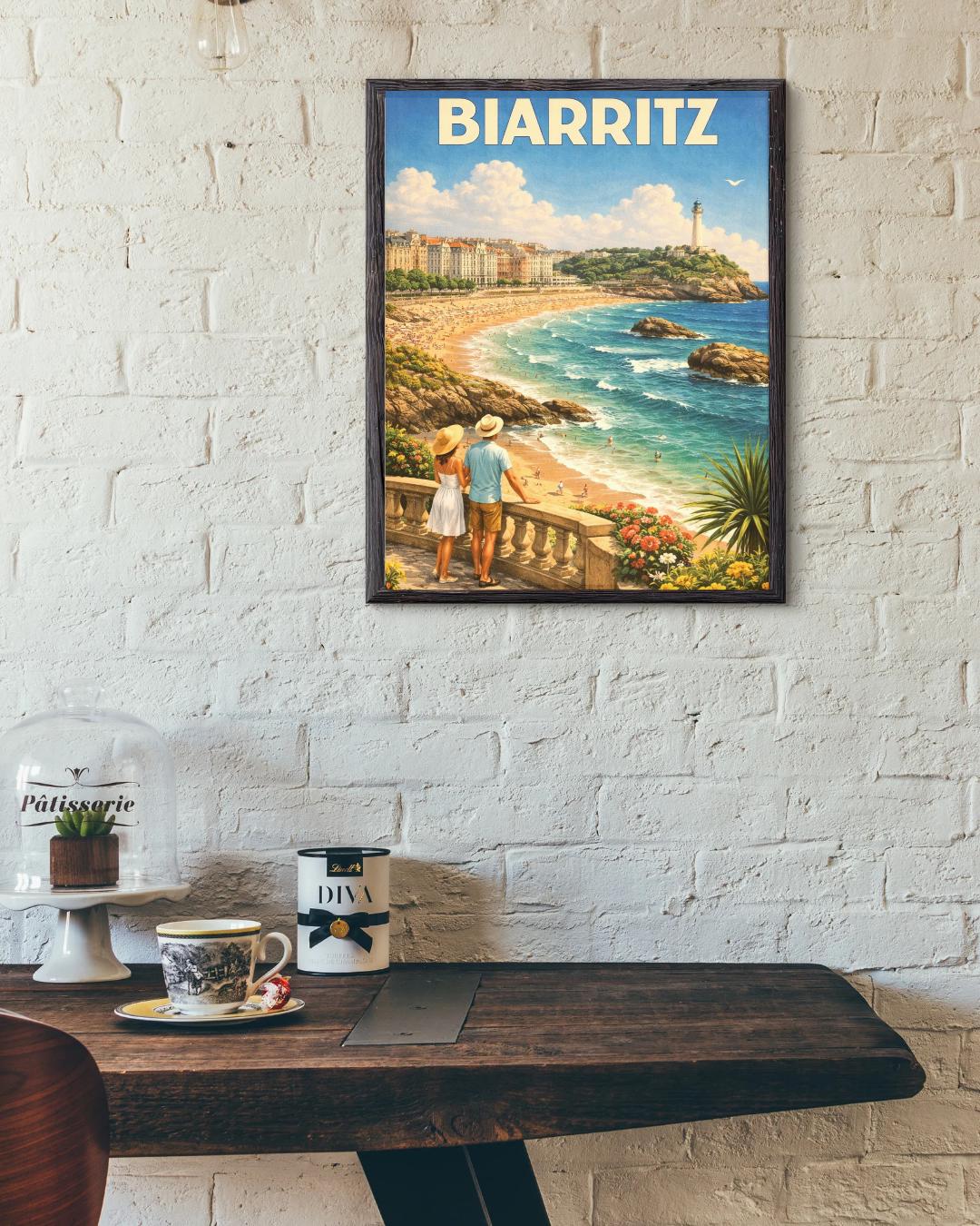 Affiche imprimée Biarritz – Poster Côte Basque & Océan Atlantique, Décoration Murale Surf et Plage, Idée Cadeau Voyage
