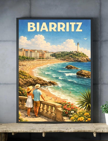 Affiche imprimée Biarritz – Poster Côte Basque & Océan Atlantique, Décoration Murale Surf et Plage, Idée Cadeau Voyage