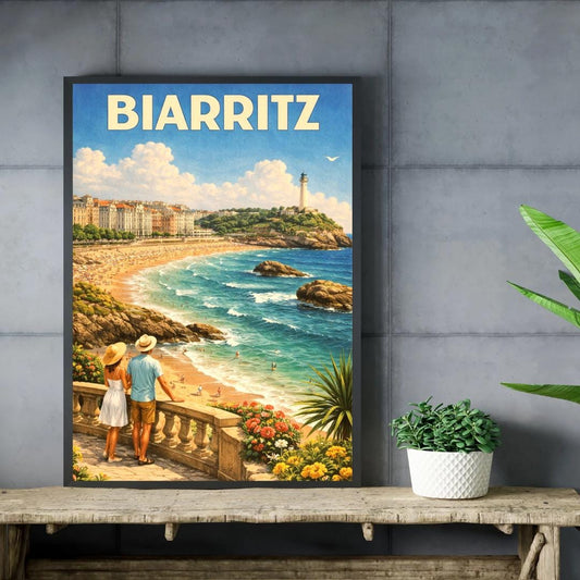 Affiche imprimée Biarritz – Poster Côte Basque & Océan Atlantique, Décoration Murale Surf et Plage, Idée Cadeau Voyage