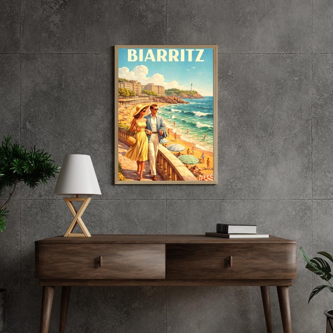 Affiche imprimée Biarritz – Poster Côte Basque & Océan Atlantique, Décoration Murale Surf et Plage, Idée Cadeau Voyage