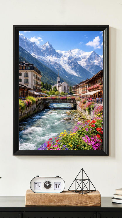 Affiche imprimée Chamonix Mont Blanc – Poster Montagne Premium, Décoration Murale Salon, Idée Cadeau Voyage Alpes
