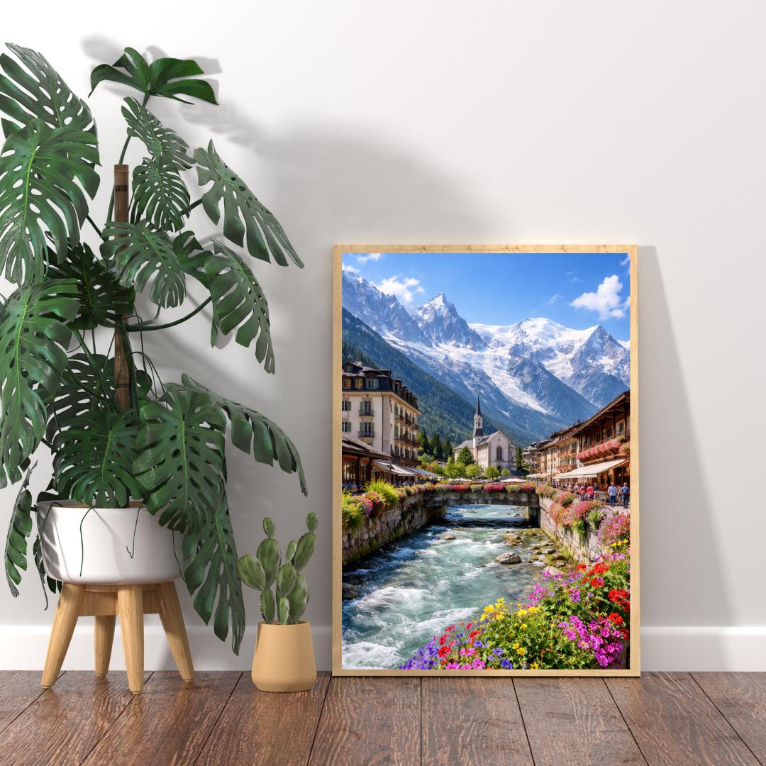 Affiche imprimée Chamonix Mont Blanc – Poster Montagne Premium, Décoration Murale Salon, Idée Cadeau Voyage Alpes