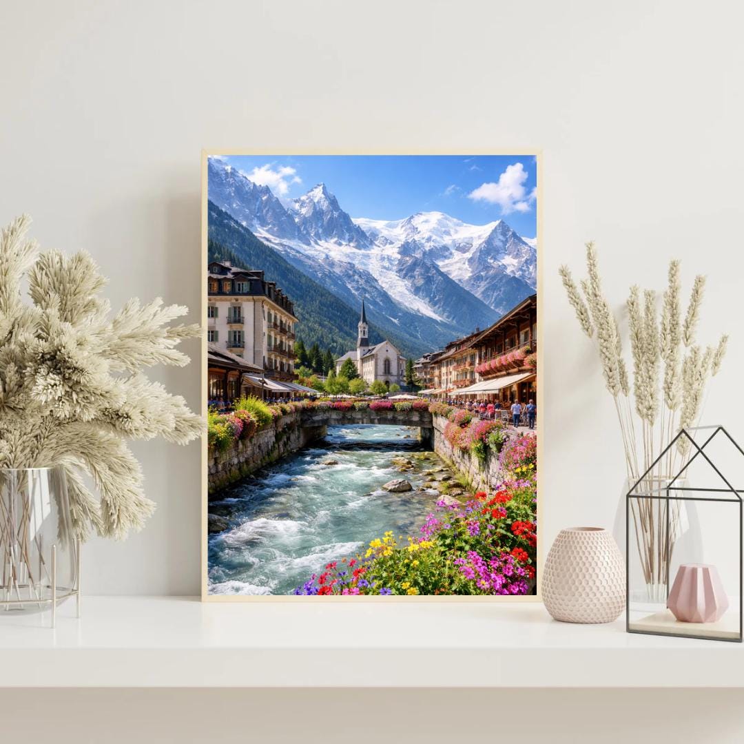 Affiche imprimée Chamonix Mont Blanc – Poster Montagne Premium, Décoration Murale Salon, Idée Cadeau Voyage Alpes