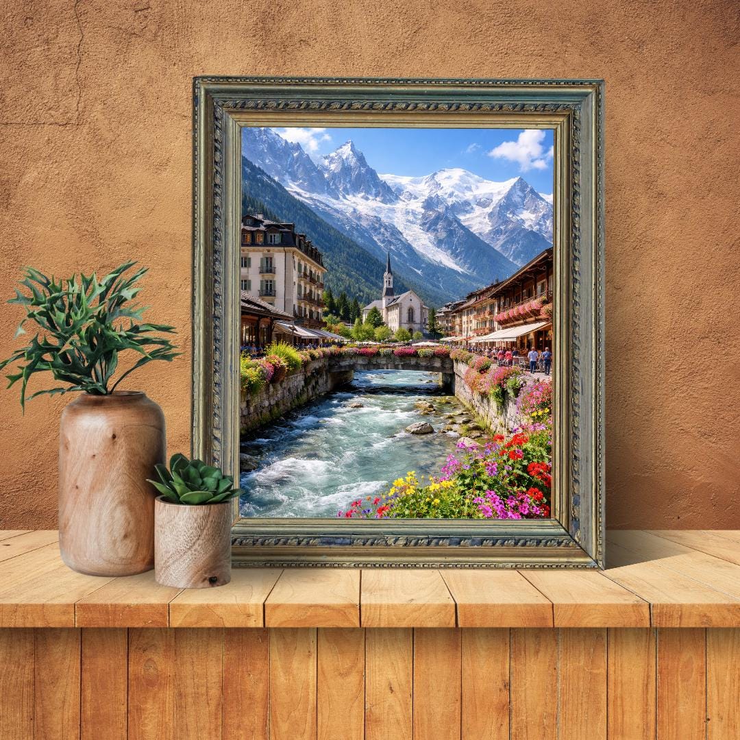 Affiche imprimée Chamonix Mont Blanc – Poster Montagne Premium, Décoration Murale Salon, Idée Cadeau Voyage Alpes