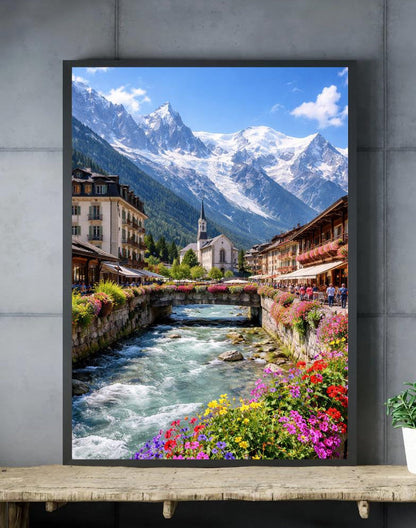 Affiche imprimée Chamonix Mont Blanc – Poster Montagne Premium, Décoration Murale Salon, Idée Cadeau Voyage Alpes