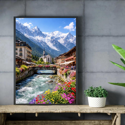Affiche imprimée Chamonix Mont Blanc – Poster Montagne Premium, Décoration Murale Salon, Idée Cadeau Voyage Alpes