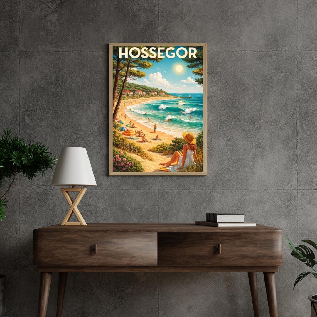 Affiche imprimée Hossegor – Poster Côte Atlantique Surf & Océan, Décoration Murale Maison, Idée Cadeau Voyage Landes