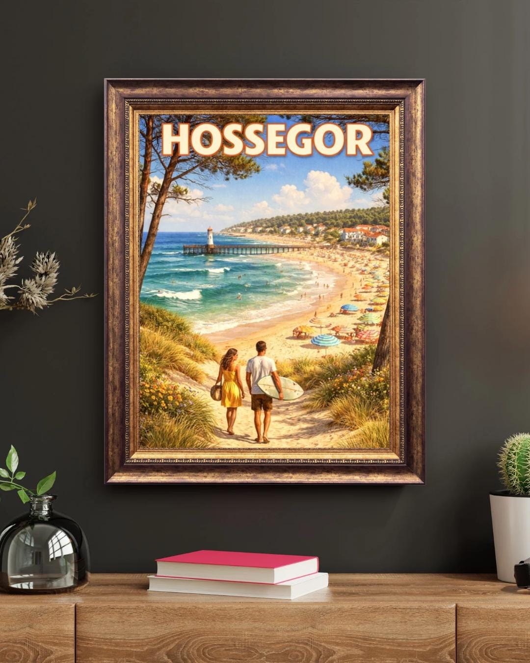 Affiche imprimée Hossegor – Poster Côte Atlantique Surf & Océan, Décoration Murale Maison, Idée Cadeau Voyage Landes