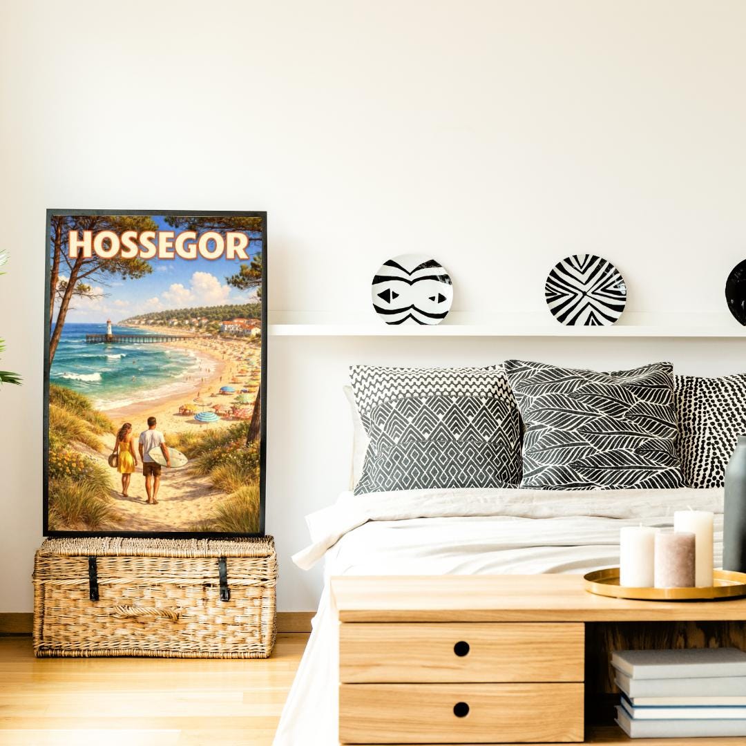 Affiche imprimée Hossegor – Poster Côte Atlantique Surf & Océan, Décoration Murale Maison, Idée Cadeau Voyage Landes