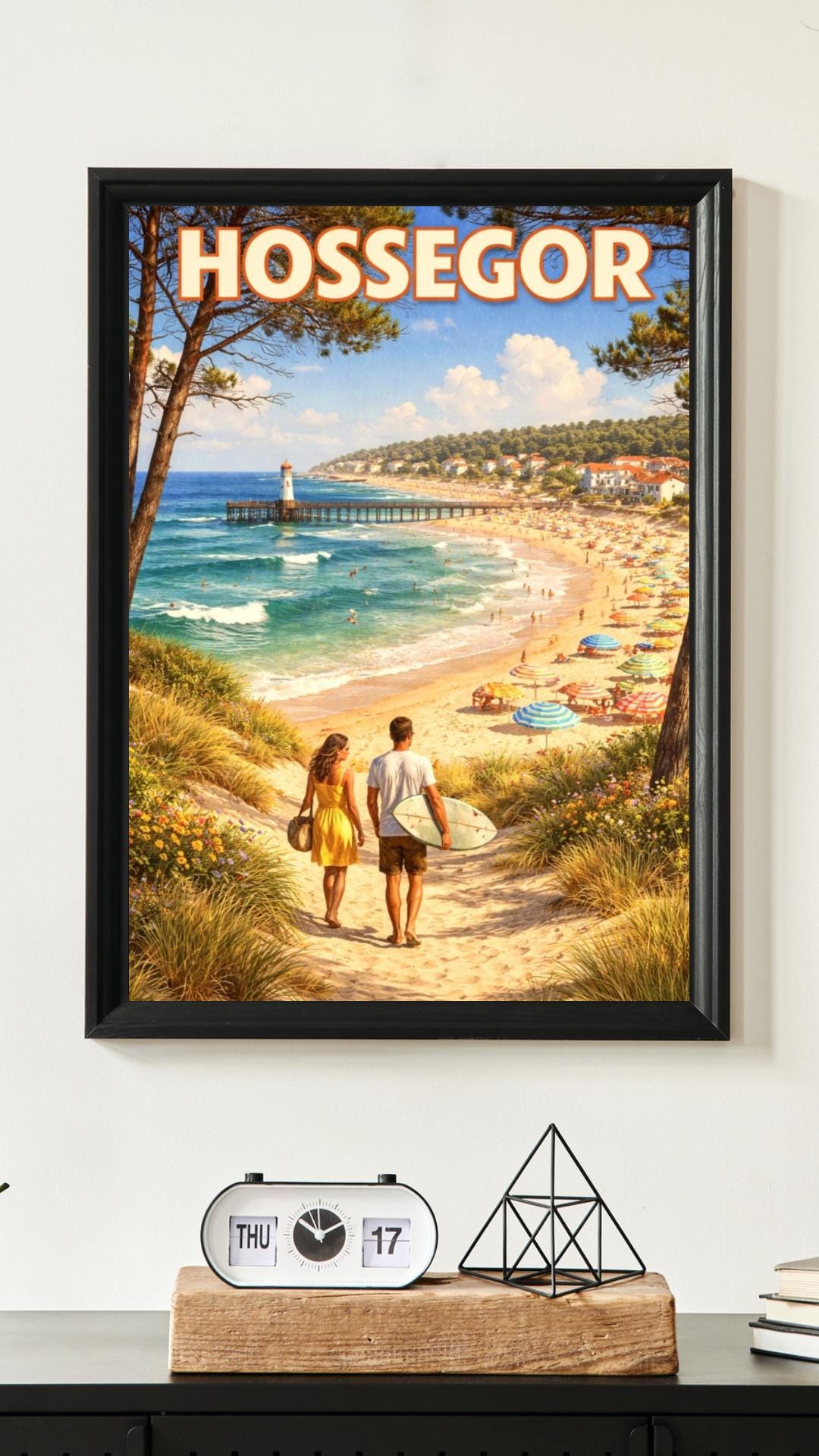 Affiche imprimée Hossegor – Poster Côte Atlantique Surf & Océan, Décoration Murale Maison, Idée Cadeau Voyage Landes