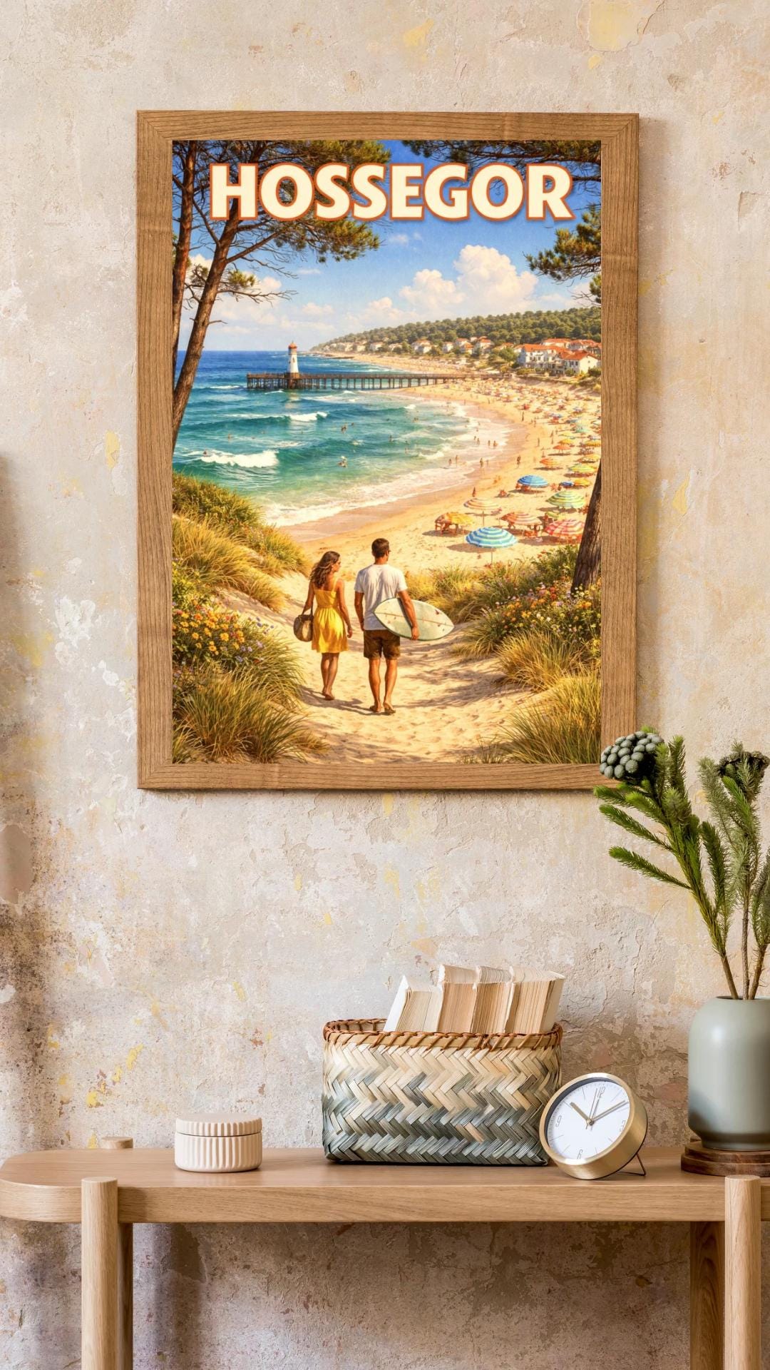 Affiche imprimée Hossegor – Poster Côte Atlantique Surf & Océan, Décoration Murale Maison, Idée Cadeau Voyage Landes