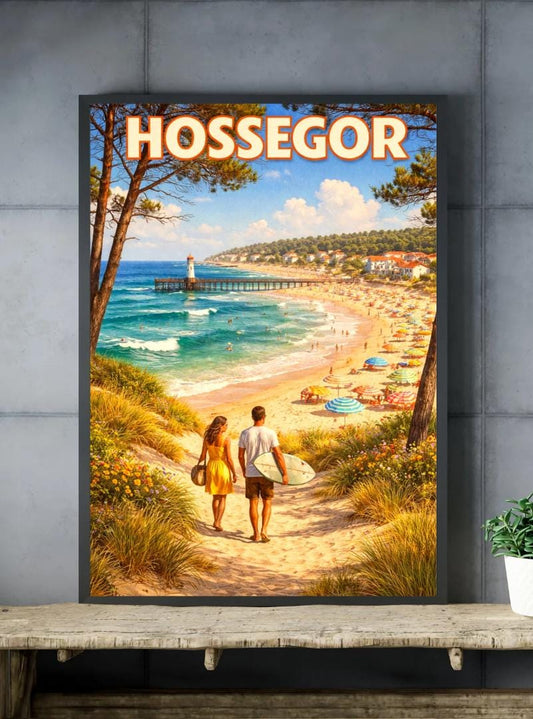 Affiche imprimée Hossegor – Poster Côte Atlantique Surf & Océan, Décoration Murale Maison, Idée Cadeau Voyage Landes