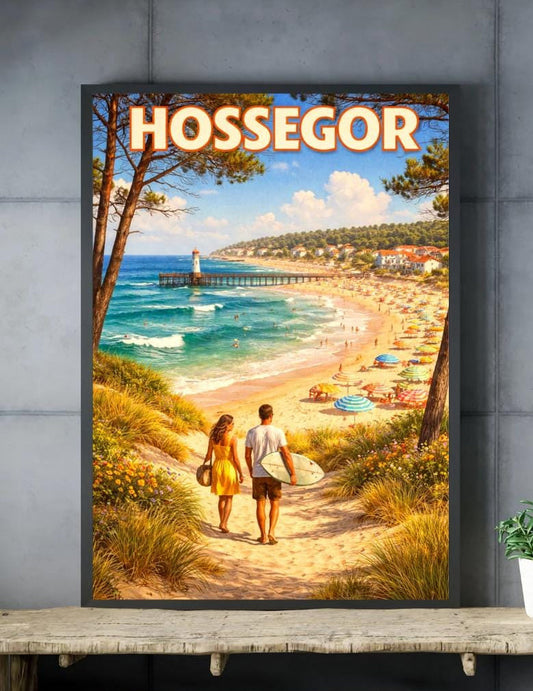 Affiche imprimée Hossegor – Poster Côte Atlantique Surf & Océan, Décoration Murale Maison, Idée Cadeau Voyage Landes