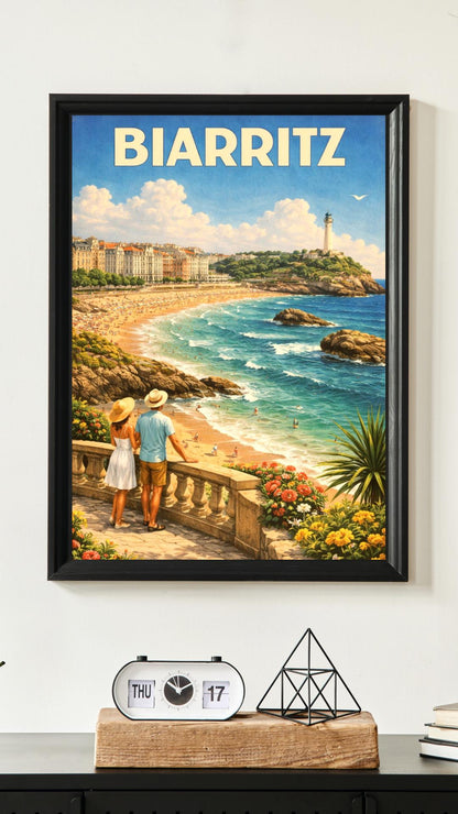 Affiche imprimée Biarritz – Poster Côte Basque & Océan Atlantique, Décoration Murale Surf et Plage, Idée Cadeau Voyage