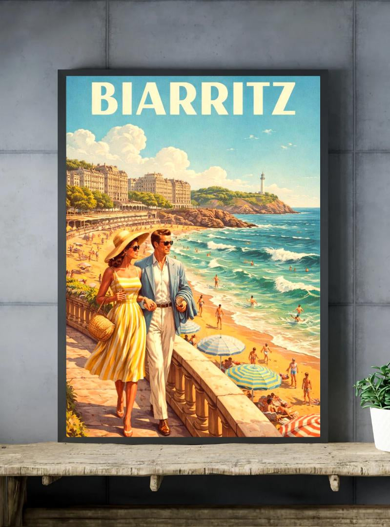 Affiche imprimée Biarritz – Poster Côte Basque & Océan Atlantique, Décoration Murale Surf et Plage, Idée Cadeau Voyage