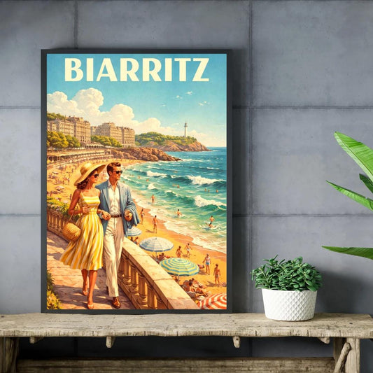 Affiche Biarritz premium inspirée de la Côte Basque et de l’océan Atlantique, décoration murale élégante.